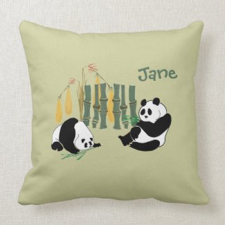 Cute Pandas With Bamboo And Mango On A Mojo Pillow throwpillow