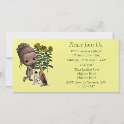 Cute Party Invitation Little Girl Lollipop Puppies Customized Photo Card by