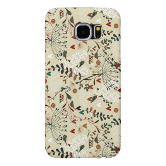 Cute Pastel Hand Drawn Retro Flowers & Birds Samsung Galaxy S6 Cases