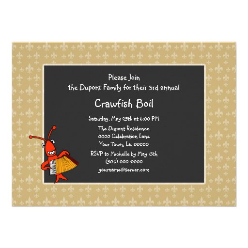 Cute Patchwork Fleur de Lis Crawfish Boil Invite