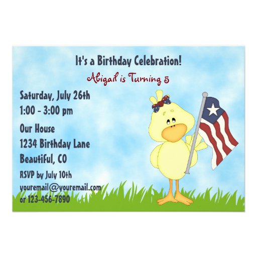 Cute Patriotic Bird Picnic Birthday Invite ~ Girls