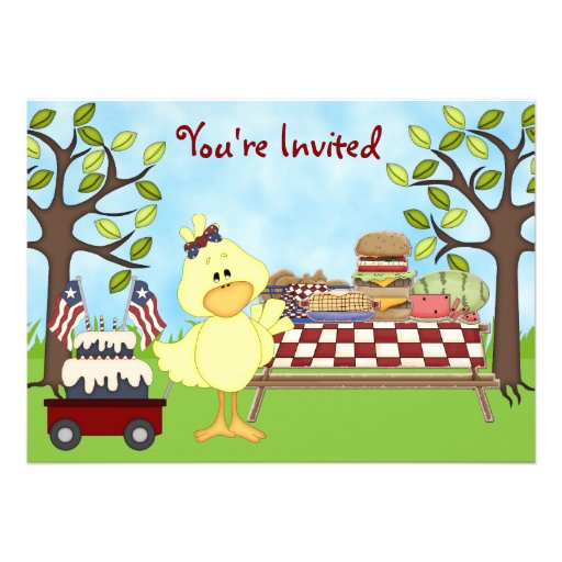 Cute Patriotic Bird Picnic Birthday Invite ~ Girls