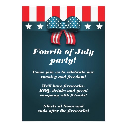 Cute Patriotic Bow 4th of July Party Invitations (front side)