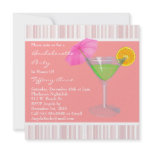 Cute Peach Pink Martini Bachelorette Party Invite
