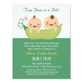 Cute Peas in a Pod Twin Baby Shower Invitations