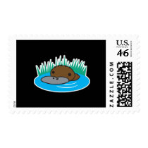 cute peeking platypus postage stamp