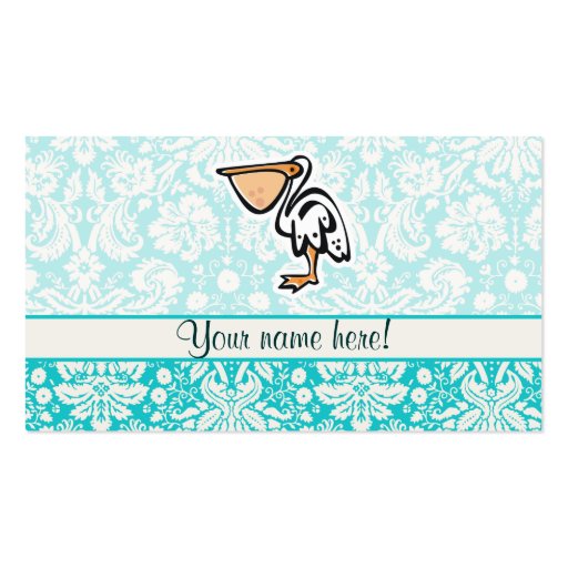 Cute Pelican; Teal Business Card Templates