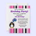 Cute Penguin Birthday Pink Purple Party Invitation