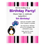 Cute Penguin Birthday Pink Purple Party Invitation