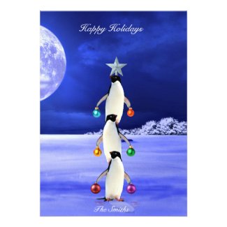 Cute Penguin Christmas Tree Greeting Card