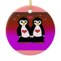 Cute Penguin Couple with Hearts Christmas Ornaments