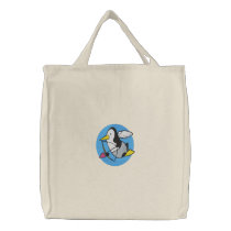 Cute Penguin Cupid Tote embroidered bags by silly_strings Cute Penguin Cupid Tote embroidered bags