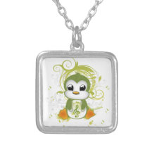 Cute penguin green fluffy effect music note swirls jewelry