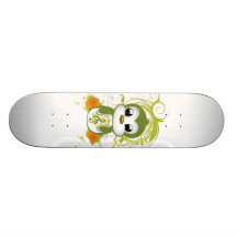 Cute penguin green fluffy effect music note swirls skateboard deck