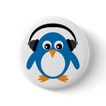 Cute Penguin & Headphones Customizable White Pin