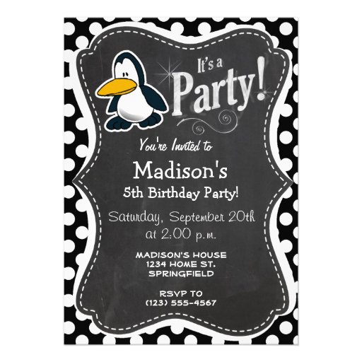 Cute penguin on Black and White Polka Dots Custom Announcement