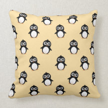 Cute penguin pattern - golden yellow throw pillow