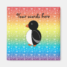 Cute penguin rainbow hearts magnets