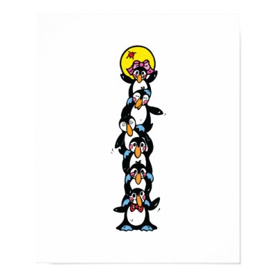 cute penguin totem stack print