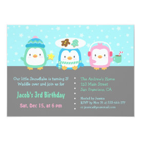 Cute Penguins Christmas Birthday Party Invitations