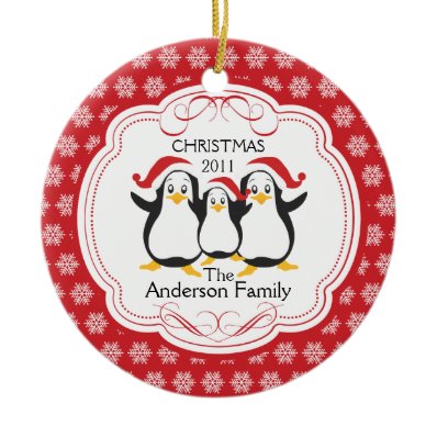 Cute Penguins Family of 3 Christmas Ornament