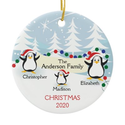 Cute Penguins Family of 3 Christmas Ornament