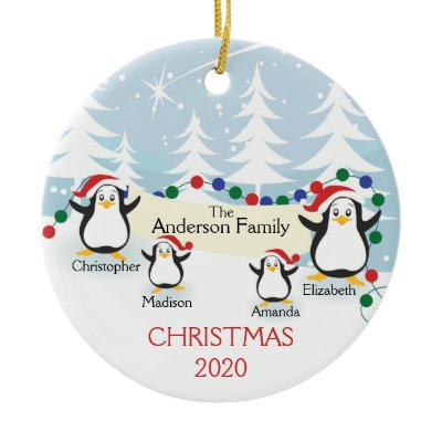 Cute Penguins Family of 4 Christmas Ornament