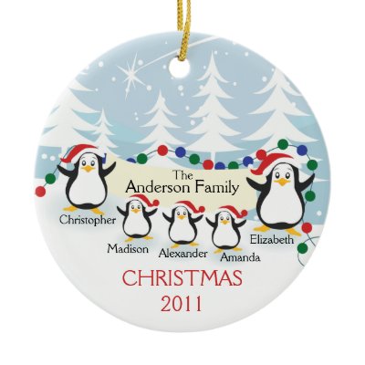 Cute Penguins Family of 5 Christmas Ornament