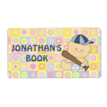 Cute personalised baseball kid book plate labels