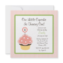 Cute Personalize Pink Cupcake Birthday Invitations