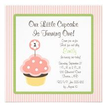 Cute Personalize Pink Cupcake Birthday Invitations