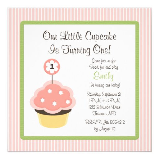 Cute Personalize Pink Cupcake Birthday Invitations
