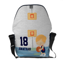 Cute Personalized Basketball Player blonde navy Courier Bags