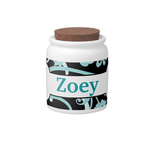 Cute Personalized Dog Treat Jars Blue Black Swirls Candy Jars