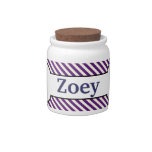 Cute Personalized Dog Treat Jars Purple Stripes Candy Dish