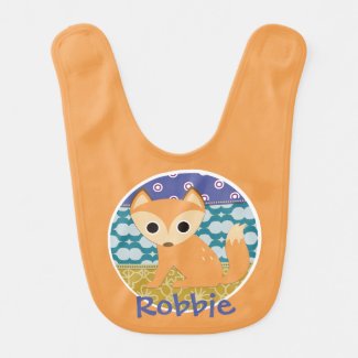 Cute Personalized Fox on Blue Teal Gold Baby Bib