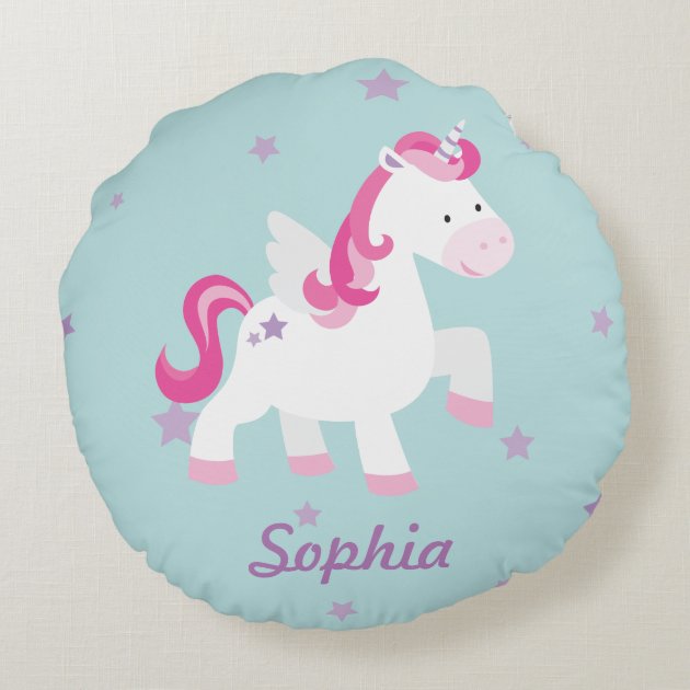 Cute Personalized Magical Unicorn Round Pillow