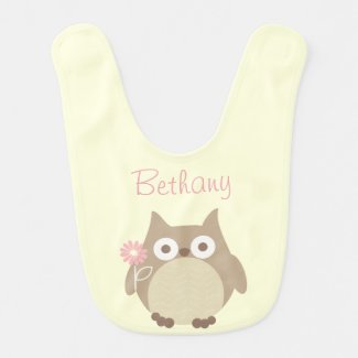 Cute Personalized Owl Baby Girl Bibs