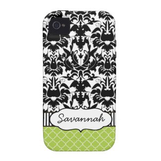Cute Personalized Peapod Lime Stripe and Damask Case-mate Iphone 4 Case