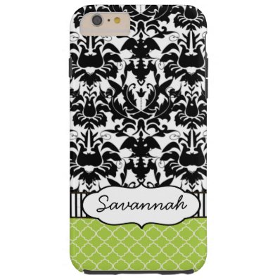 Cute Personalized Peapod Lime Stripe and Damask Tough iPhone 6 Plus Case