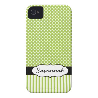 Cute Personalized Peapod Lime Stripe and Polka Dot Iphone 4 Cases