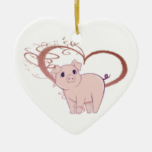 Cute Pig and Swirl Heart Christmas Ornaments