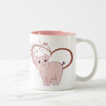 Cute Pig and Swirl Heart Coffee Mug
