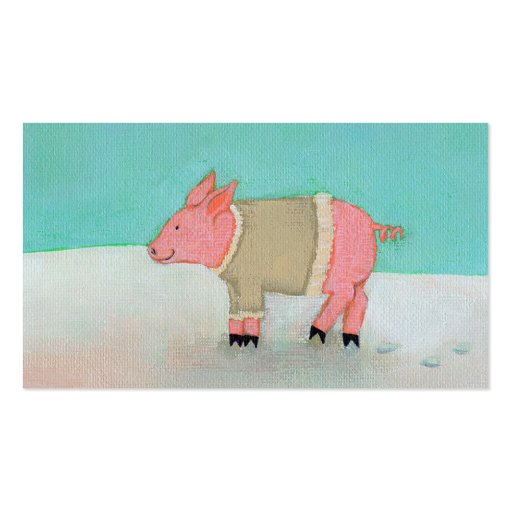 Cute pig art winter snow scene warm sweater business card (front side)