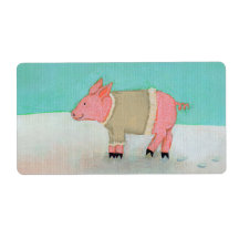 Cute pig art winter snow scene warm sweater shipping labels