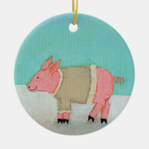 Cute pig art winter snow scene warm sweater ornament