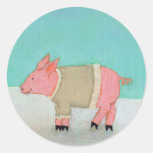 Cute pig art winter snow scene warm sweater sticker