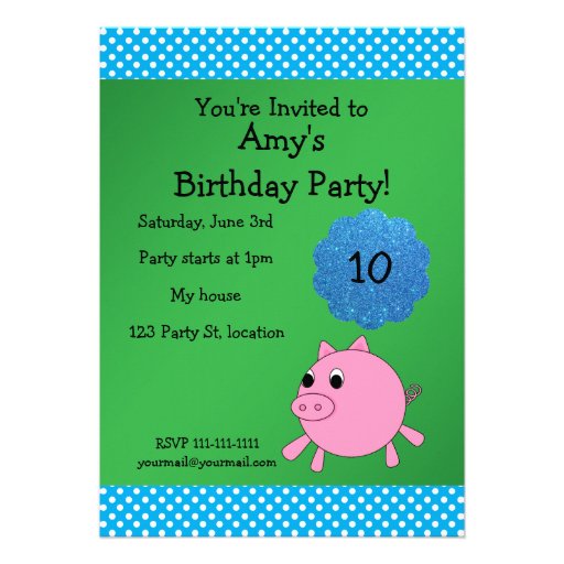 Cute pig birthday invitation