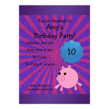 Cute pig birthday invitation