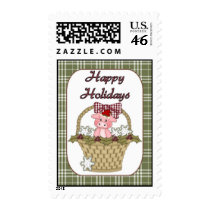 Cute Pig Christmas Holiday Baskets Postage Stamp